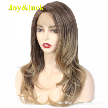 Ladies Hair Daily or Party Long Wavy Lacefront Wholesale Wigs Ombre Brown Body Waves Natural Lace Front Synthetic Hair Wigs